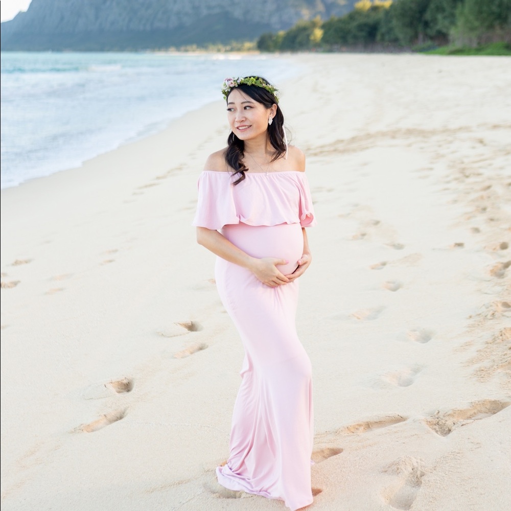 PinkBlush Pink off shoulder maternity maxi dress